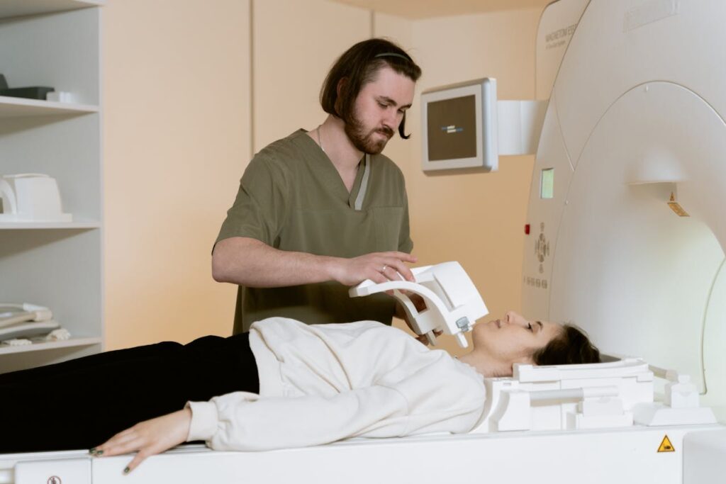 Doctor doing medical scan for MINOCA heart attack